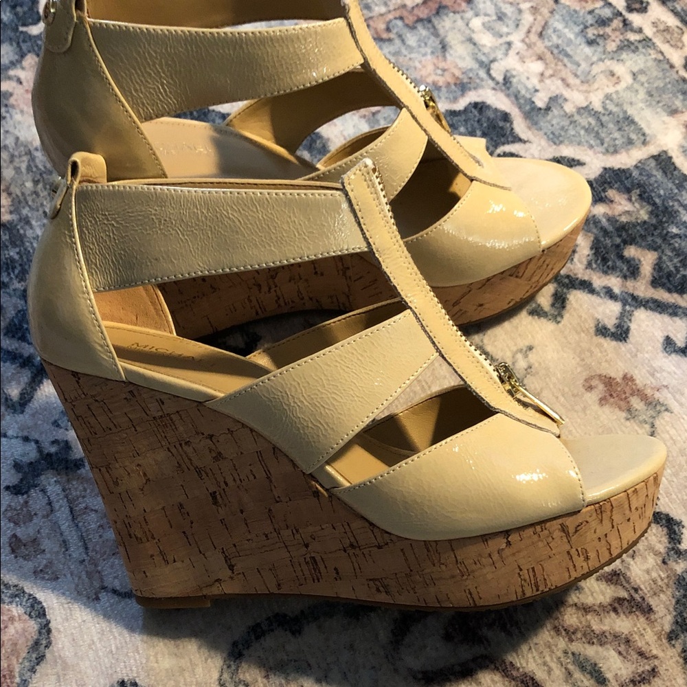 Michael Kors nude leather cork wedge  Sandals size 6.5
